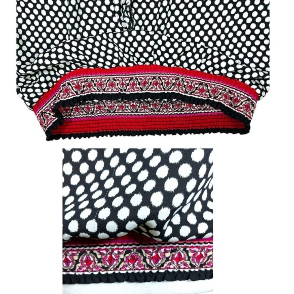 White House Black Market Polka Dot Ruffle Smocked Blousy Tank Top Black White SM - Picture 9 of 16